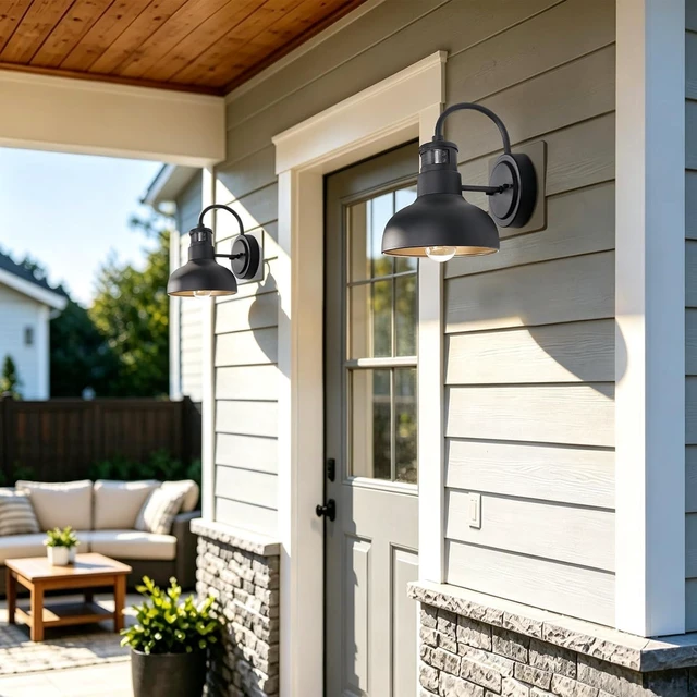 Alt view image 2 of 7 - 7 Dome Motion Sensor Outdoor Barn Light Wall Mount Dusk to Dawn Exterior Small Gooseneck Lightinging Fixture Black Garage Gooseneck Porch Wall Sconce 2 Pack Farmhosue Barn Lights Outside