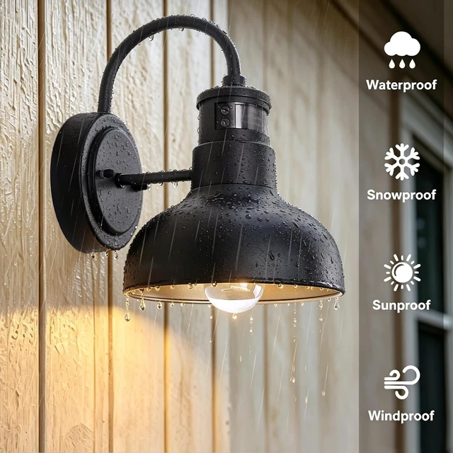 Alt view image 3 of 7 - 7 Dome Motion Sensor Outdoor Barn Light Wall Mount Dusk to Dawn Exterior Small Gooseneck Lightinging Fixture Black Garage Gooseneck Porch Wall Sconce 2 Pack Farmhosue Barn Lights Outside