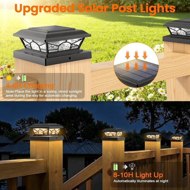 Alt view image 2 of 7 - Brightever 4x4 Post Solar Lights, Solar Post Cap Lights Black 12-Pack