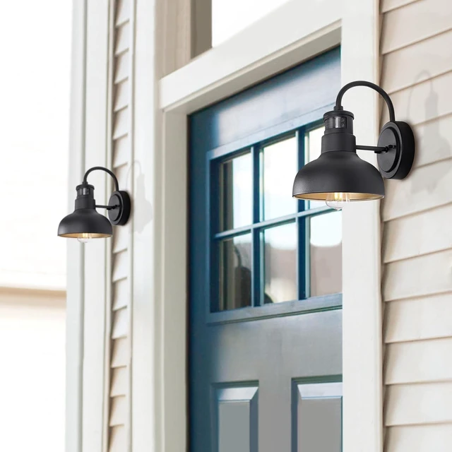 Alt view image 7 of 7 - 7 Dome Motion Sensor Outdoor Barn Light Wall Mount Dusk to Dawn Exterior Small Gooseneck Lightinging Fixture Black Garage Gooseneck Porch Wall Sconce 2 Pack Farmhosue Barn Lights Outside