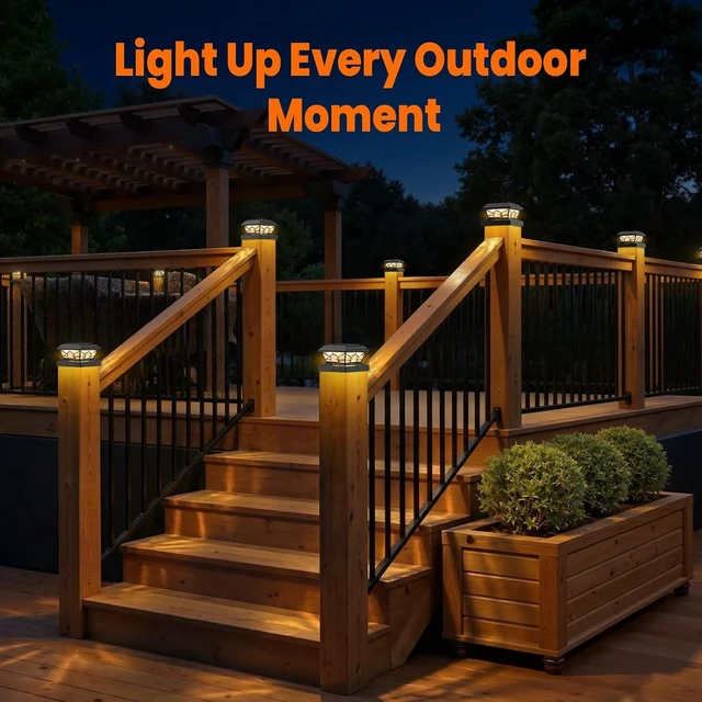Alt view image 7 of 7 - Brightever 4x4 Post Solar Lights, Solar Post Cap Lights Black 12-Pack