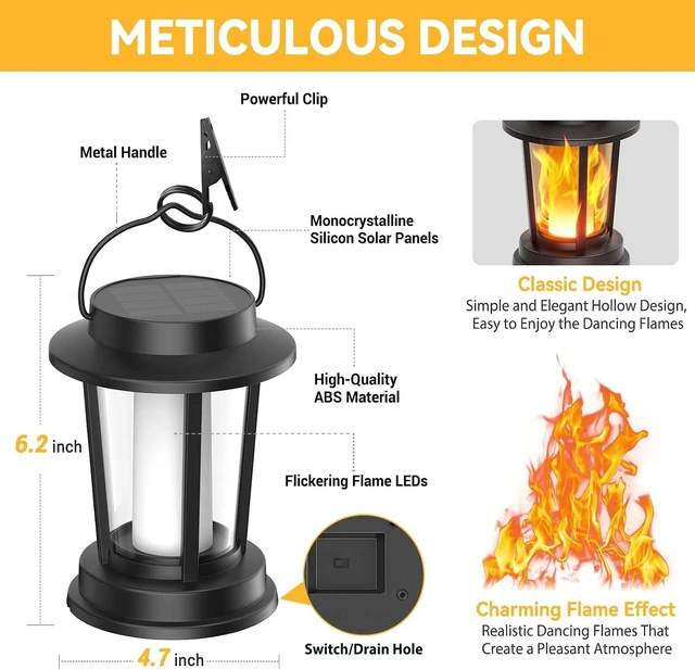 Alt view image 5 of 7 - Solar Lanterns Outdoor, 4 Pack Flickering Flame Solar Lights