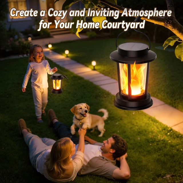 Alt view image 6 of 7 - Solar Lanterns Outdoor, 4 Pack Flickering Flame Solar Lights