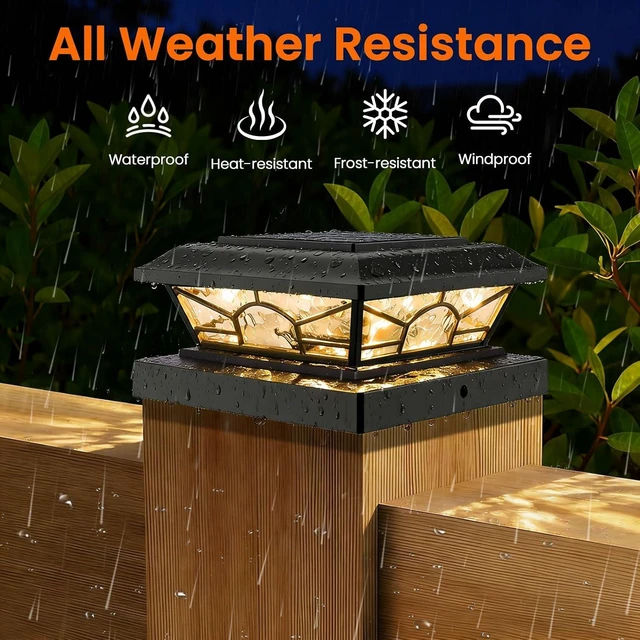 Alt view image 5 of 7 - Brightever 4x4 Post Solar Lights, Solar Post Cap Lights Black 12-Pack