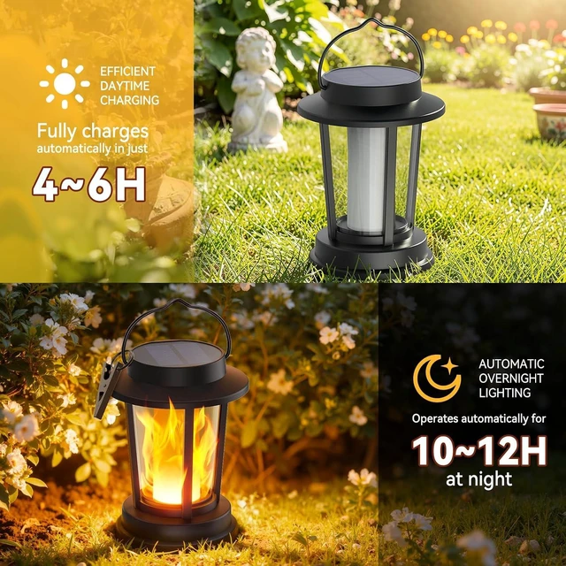 Alt view image 7 of 7 - Solar Lanterns Outdoor, 4 Pack Flickering Flame Solar Lights
