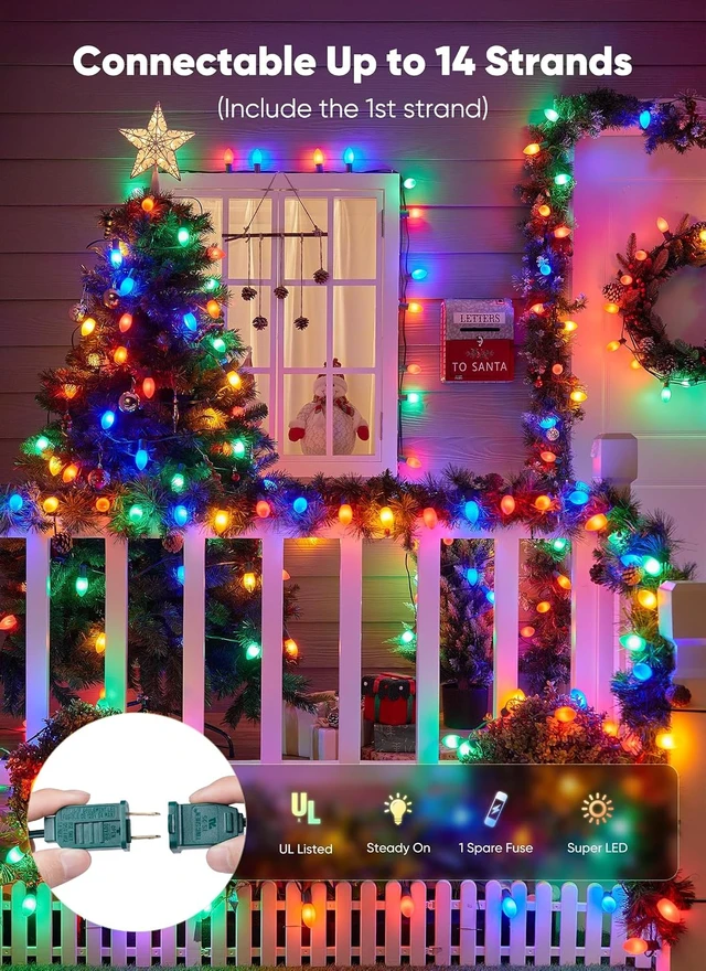 Alt view image 3 of 7 - Minetom 50Ft Christmas Lights Outdoor, with 50 LED Matte Bulbs, Multicolor