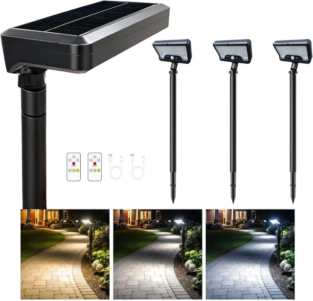 Main image of Solar Motion Sensor Pathway Lights - Warm & Daylight Selectable Path Light 3 Modes, IP65 Waterproof Black LED Garden Lighting with Remote Control for Outside Landscape Walkway (4 Pack)