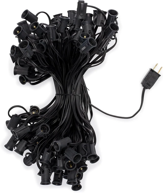 Main image of Holiday Lighting Outlet C7 Christmas Light String, Patio and Event Lighting, Black Cord, 12" Socket Spacing SPT-1 (100')