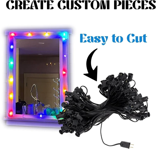 Alt view image 2 of 6 - Holiday Lighting Outlet C7 Christmas Light String, Patio and Event Lighting, Black Cord, 12" Socket Spacing SPT-1 (100')