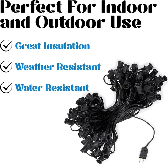 Alt view image 3 of 6 - Holiday Lighting Outlet C7 Christmas Light String, Patio and Event Lighting, Black Cord, 12" Socket Spacing SPT-1 (100')