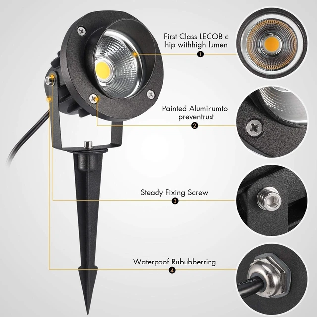 Alt view image 2 of 6 - LED Landscape Lighting High Power 18W Outdoor Garden Lights,120V AC,Warm White Waterproof Spotlights for Yard,Patio,Lawn,Wall, Flood,Driveway,Tree Flag Light,Metal Ground Stake (2 Packs)
