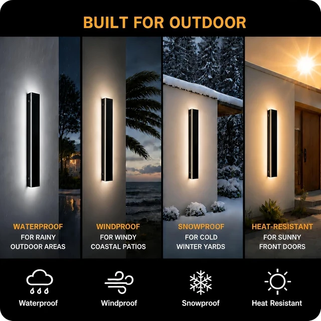 Alt view image 3 of 7 - Picico 2 Pack 31in Modern Outdoor Wall Light,IP65 Waterproof LED Sconce