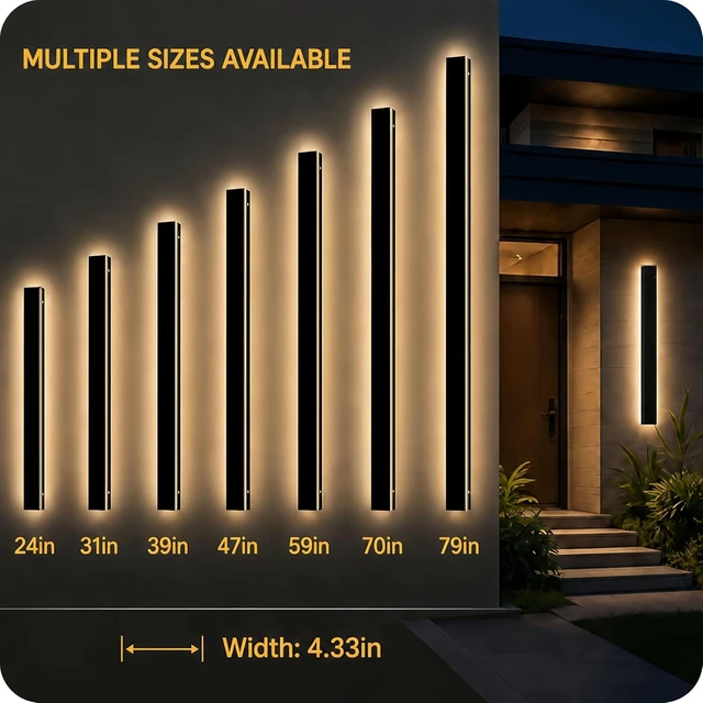 Alt view image 7 of 7 - Picico 2 Pack 31in Modern Outdoor Wall Light,IP65 Waterproof LED Sconce