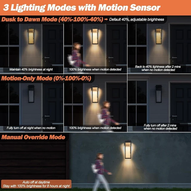 Alt view image 3 of 7 - VenzBlomia 16 Black Motion Sensor Outdoor Lights for House Garage 2 Pack