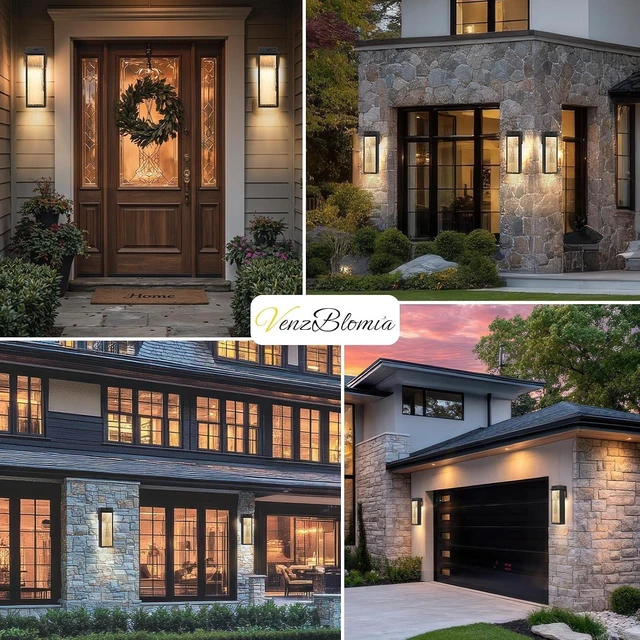 Alt view image 6 of 7 - VenzBlomia 16 Black Motion Sensor Outdoor Lights for House Garage 2 Pack