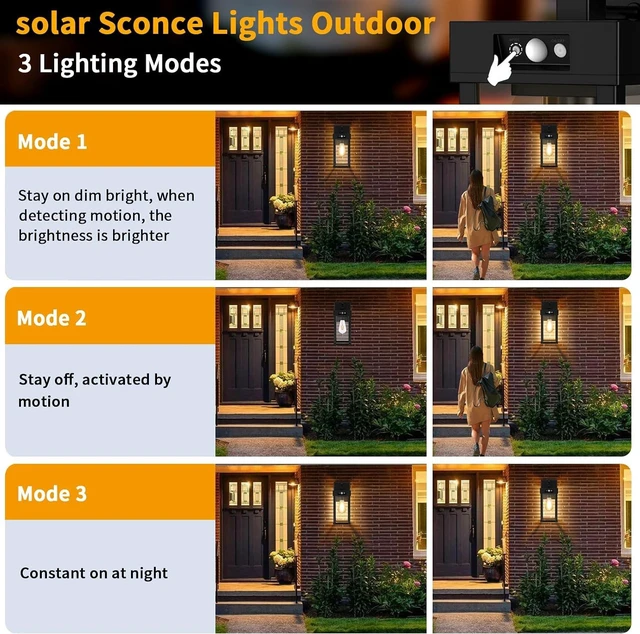 Alt view image 3 of 7 - Solar Porch Lights Outdoor with Motion Sensor & 3 Lighting Modes,Waterproof