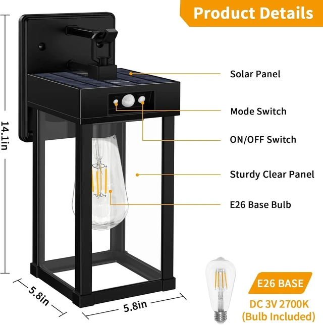 Alt view image 5 of 7 - Solar Porch Lights Outdoor with Motion Sensor & 3 Lighting Modes,Waterproof