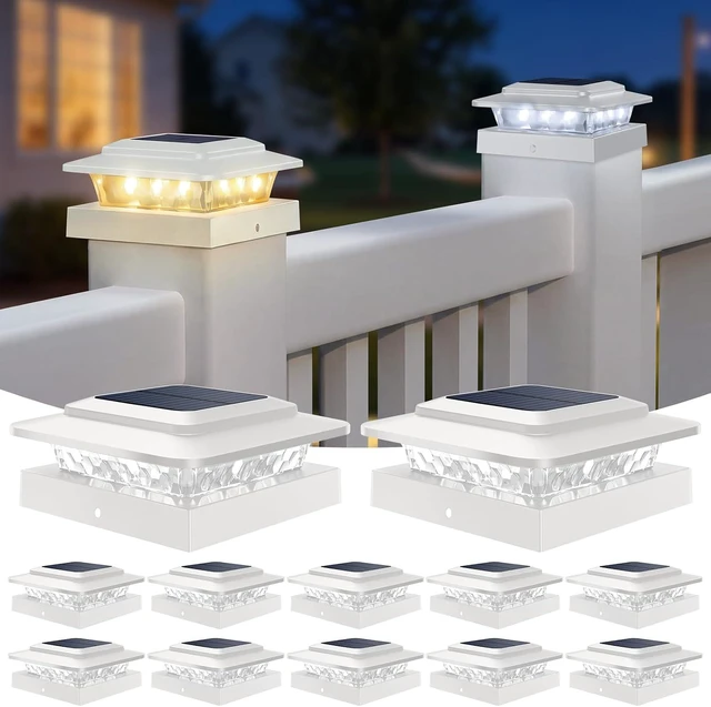 Main image of kolpop 4x4 Solar Post Cap Lights Outdoor 12Pack- 3 Color Temperatures&2 Level Brightness, IP65 Waterproof, 16 LED Fence Deck Post Light Solar Powered Only for 4×4/3.5×3.5 Wood/Vinyl Posts(White)