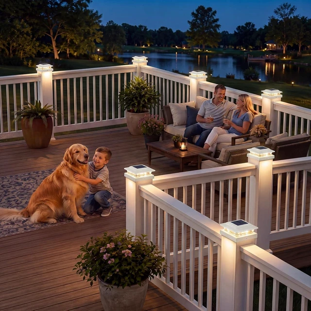Alt view image 2 of 7 - kolpop 4x4 Solar Post Cap Lights Outdoor 12Pack- 3 Color Temperatures&2 Level Brightness, IP65 Waterproof, 16 LED Fence Deck Post Light Solar Powered Only for 4×4/3.5×3.5 Wood/Vinyl Posts(White)