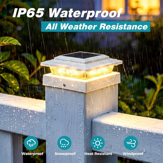 Alt view image 5 of 7 - kolpop 4x4 Solar Post Cap Lights Outdoor 12Pack- 3 Color Temperatures&2 Level Brightness, IP65 Waterproof, 16 LED Fence Deck Post Light Solar Powered Only for 4×4/3.5×3.5 Wood/Vinyl Posts(White)