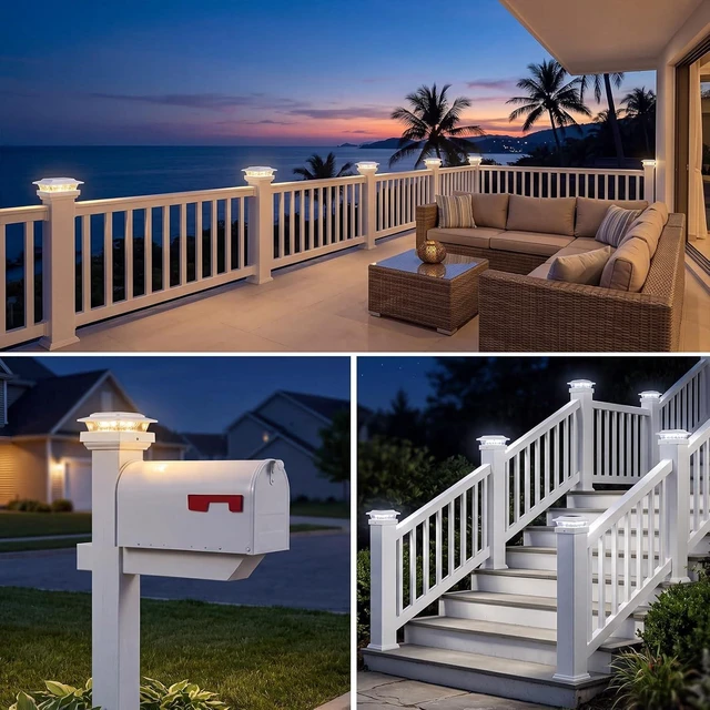Alt view image 6 of 7 - kolpop 4x4 Solar Post Cap Lights Outdoor 12Pack- 3 Color Temperatures&2 Level Brightness, IP65 Waterproof, 16 LED Fence Deck Post Light Solar Powered Only for 4×4/3.5×3.5 Wood/Vinyl Posts(White)