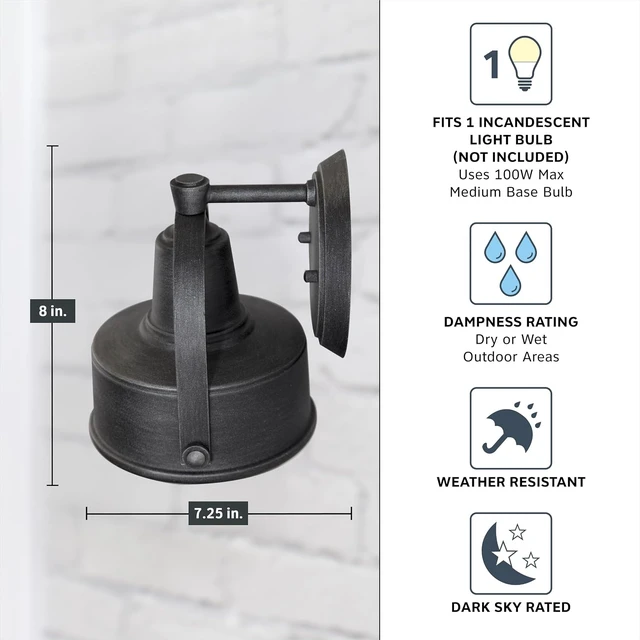 Alt view image 4 of 6 - DESIGNERS FOUNTAIN Portland Outdoor Light Fixture, 8 Inch Exterior Wall Lantern Sconce for Front Door, Patio and Porch, Weathered Pewter, 33121-WP