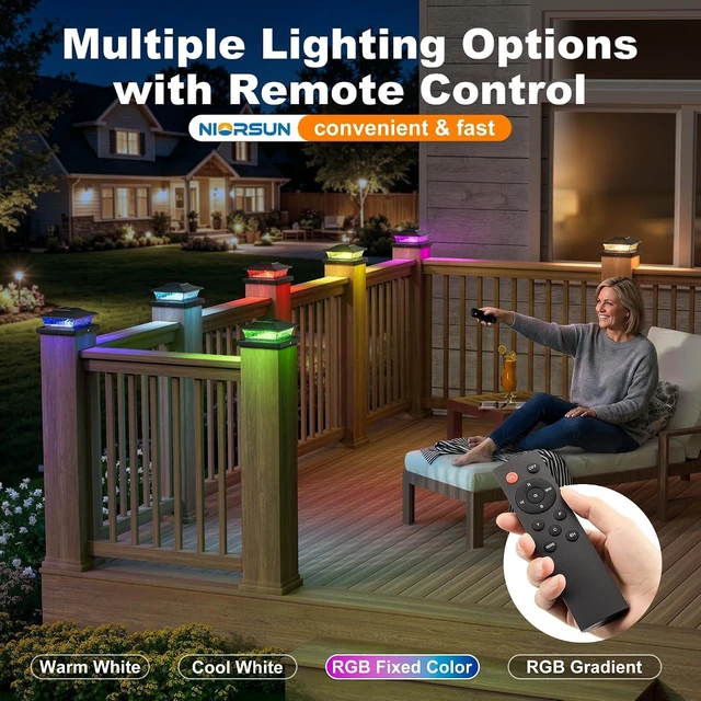 Alt view image 2 of 7 - NIORSUN 4x4 Post Solar Lights Color Changing with Remote, 12 Pack Black