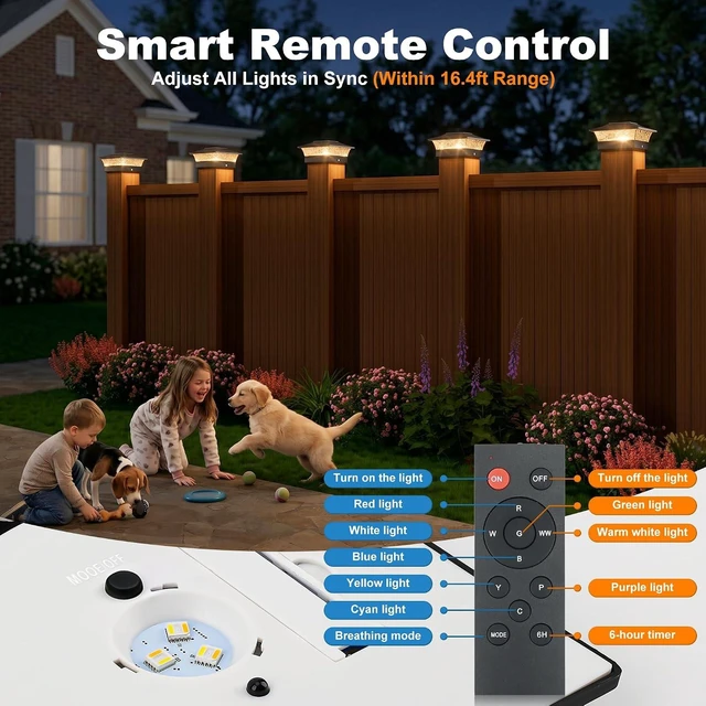 Alt view image 3 of 7 - NIORSUN 4x4 Post Solar Lights Color Changing with Remote, 12 Pack Black
