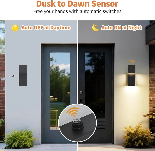 Alt view image 2 of 7 - tewei 15'' Modern LED Outdoor Wall Sconce, Black Dusk to Dawn Wall Lights
