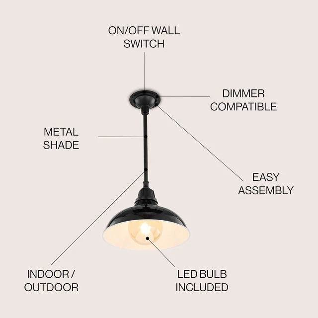 Alt view image 3 of 7 - JONATHAN Y Jasper 1-Light Farmhouse 12.25" Metal Pendant, Black