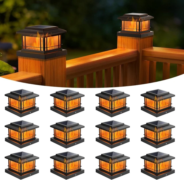 Main image of NIORSUN 4x4 Post Solar Lights with Flame Light &3 Color Temps,12 Pack Black