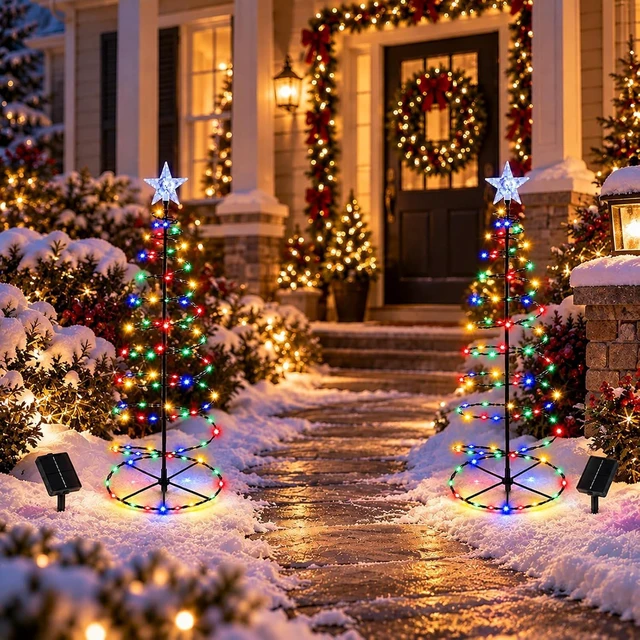 Alt view image 6 of 7 - 2 Pack 29 Inch Spiral Solar Christmas Tree Lights
