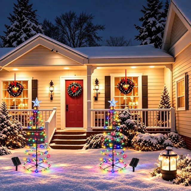 Alt view image 7 of 7 - 2 Pack 29 Inch Spiral Solar Christmas Tree Lights