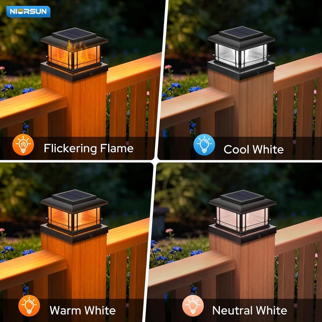 Alt view image 2 of 7 - NIORSUN 4x4 Post Solar Lights with Flame Light &3 Color Temps,12 Pack Black