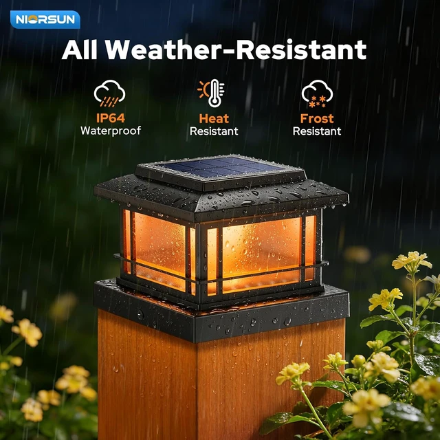 Alt view image 3 of 7 - NIORSUN 4x4 Post Solar Lights with Flame Light &3 Color Temps,12 Pack Black