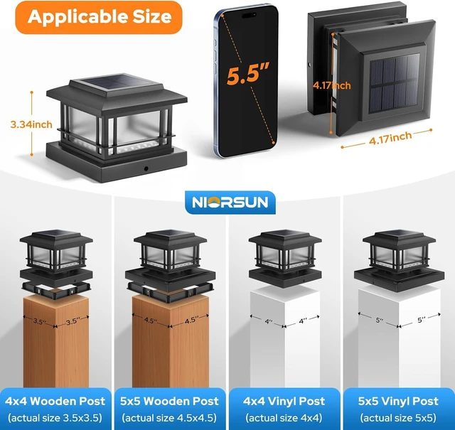 Alt view image 5 of 7 - NIORSUN 4x4 Post Solar Lights with Flame Light &3 Color Temps,12 Pack Black