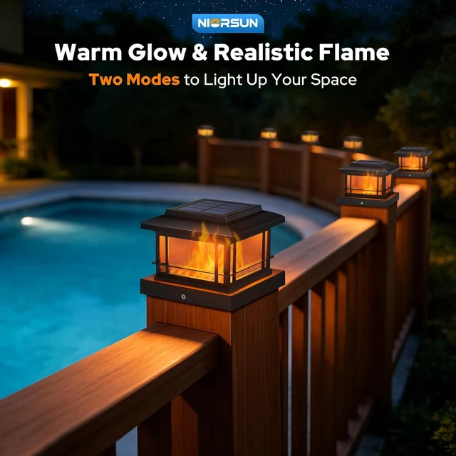 Alt view image 6 of 7 - NIORSUN 4x4 Post Solar Lights with Flame Light &3 Color Temps,12 Pack Black