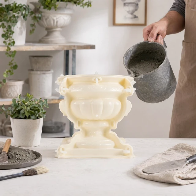 Alt view image 3 of 7 - Milisten Concrete Planter Mold, 9.65×10.2 in Reusable Cement Flower Pot, DIY Garden Decor for Planters, Birdbaths and Statues, Durable Plastic Molds for Beginners and Professionals