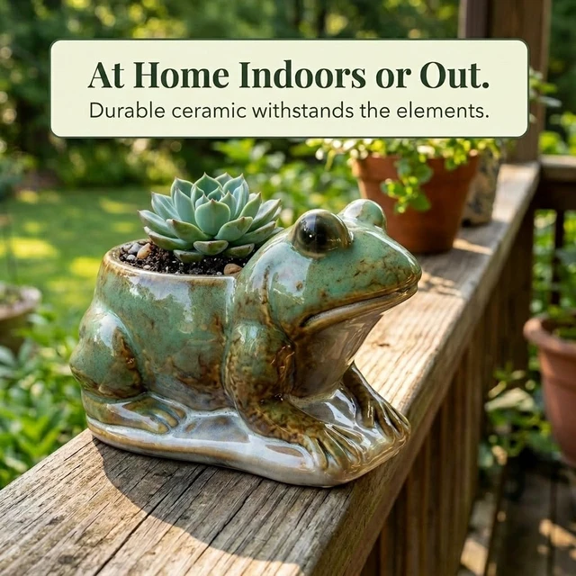 Alt view image 6 of 6 - Frog Planter with Speckled Glaze Ceramic Animal Pot