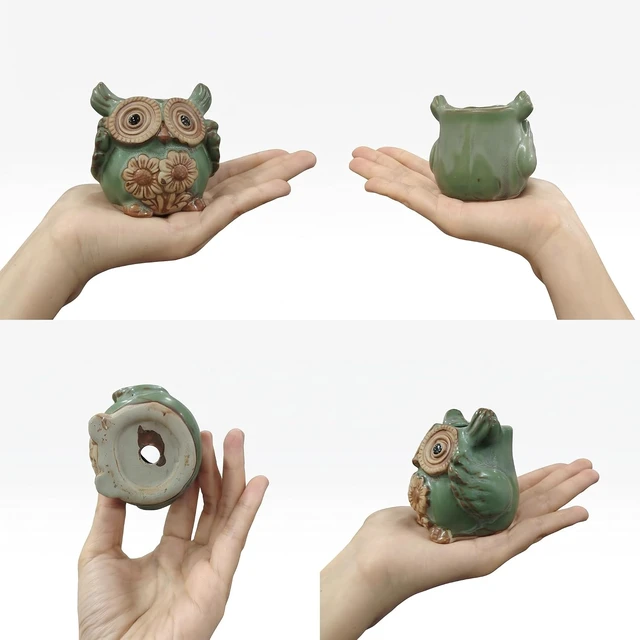 Alt view image 4 of 7 - Okllen 6 Pack Mini Animal Ceramic Succulent Planter Set, Cute Elephant, Turtle, Owl, Snail, Succulent Pots with Drainage Hole, Ideal for Bonsai, Indoor, Outdoor