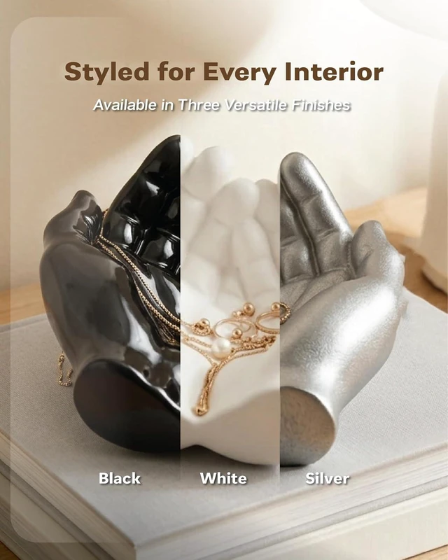 Alt view image 7 of 7 - Hand Shaped Succulent Planter Pot - Crystal Holder Display - Air Plant Holder Hand Planter - Giving Hands Sculpture Decor - Key Bowl Ring Dish Trinket Dish Candy Dish - Candle Holder (Silver)
