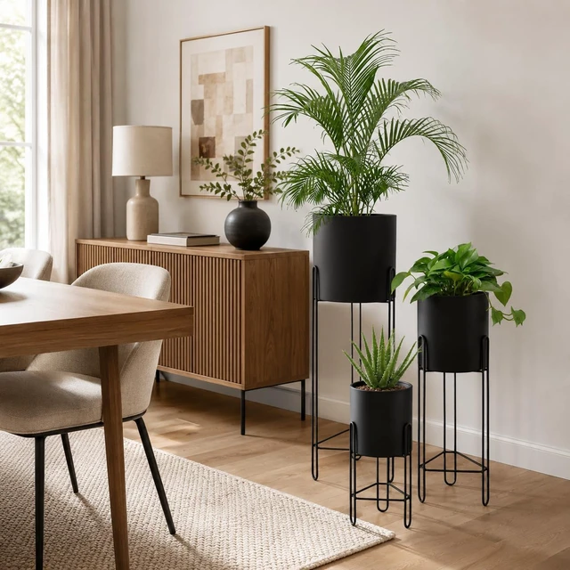 Alt view image 6 of 7 - TRIROCKS Set of 3 Planters with Stand Indoor Otdoor Tall Planters for Indoor Plants 29 &18 &12" Morden Planters Flower Pots for Living Room Corner Kitchen Office Garden Balcony Patio Decor(Black)