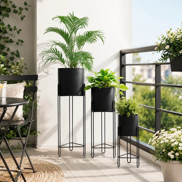 Alt view image 5 of 7 - TRIROCKS Set of 3 Planters with Stand Indoor Otdoor Tall Planters for Indoor Plants 29 &18 &12" Morden Planters Flower Pots for Living Room Corner Kitchen Office Garden Balcony Patio Decor(Black)