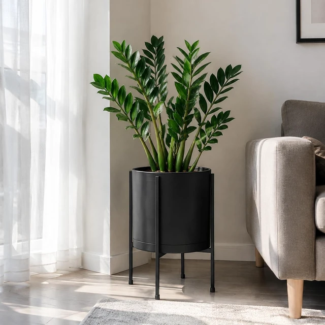 Alt view image 2 of 7 - D'vine Dev Plastic Planter Pot with Metal Stand, Black, 10 in, 55-D-B-2