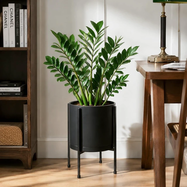Alt view image 6 of 7 - D'vine Dev Plastic Planter Pot with Metal Stand, Black, 10 in, 55-D-B-2