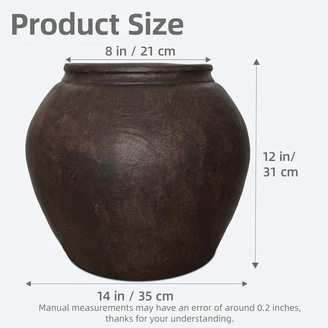 Alt view image 3 of 7 - 12" H x 14" Dia Fiberstone Vintage Style Planter with Drainage Hole, Indoor/Outdoor Large Plant Pot for Home Patio Garden, Ideal for Artificial Tree/Plants