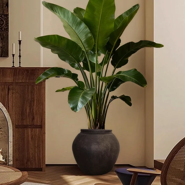 Alt view image 6 of 7 - 12" H x 14" Dia Fiberstone Vintage Style Planter with Drainage Hole, Indoor/Outdoor Large Plant Pot for Home Patio Garden, Ideal for Artificial Tree/Plants