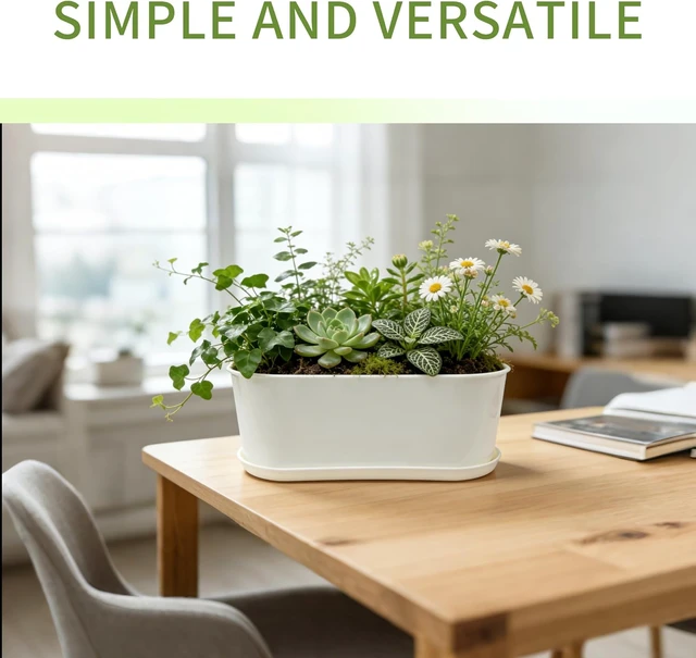 Alt view image 5 of 7 - 5-Pack White Herb Planter Box with Drip Trays, 8.5 Inch Small Oval Window Planters for Kitchen Sill, Indoor Outdoor, Perfect for Basil, Mint, Succulents, Flowers