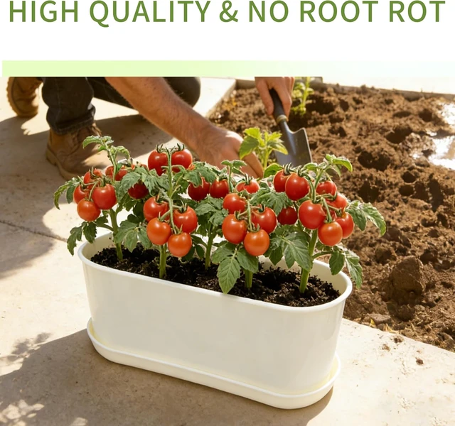 Alt view image 6 of 7 - 5-Pack White Herb Planter Box with Drip Trays, 8.5 Inch Small Oval Window Planters for Kitchen Sill, Indoor Outdoor, Perfect for Basil, Mint, Succulents, Flowers