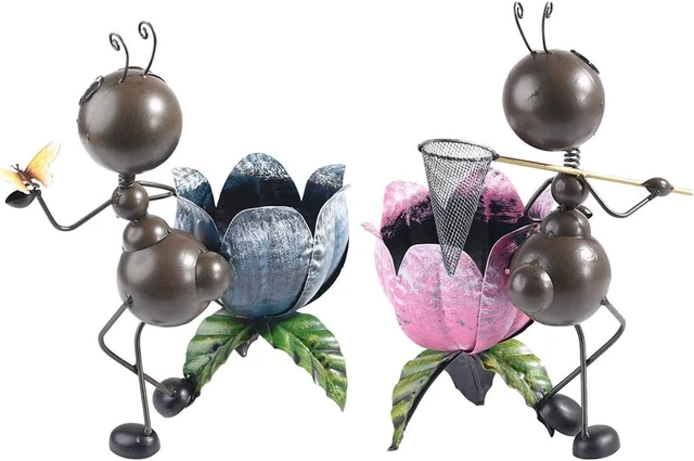 Alt view image 4 of 7 - Sungmor 15 Inches Tall Metal Ants Planter, 2PC Pink & Blue Pack